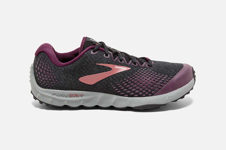 Brooks Women's PureGrit 7 Trail Running Shoes Black/Purple/Grey IMWX-59803